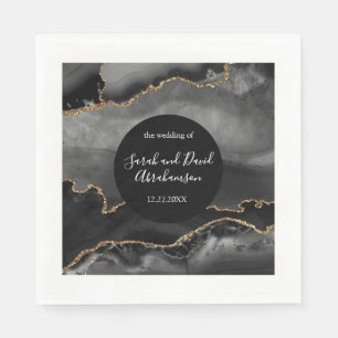 Wedding Black and Gold Glitter Agate Napkin