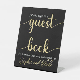Wedding Black and Gold Guest Book Pedestal Sign