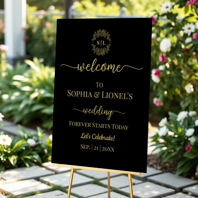 Wedding Black And Gold Minimal Welcome Frosted Acrylic Sign (Creator Uploaded)
