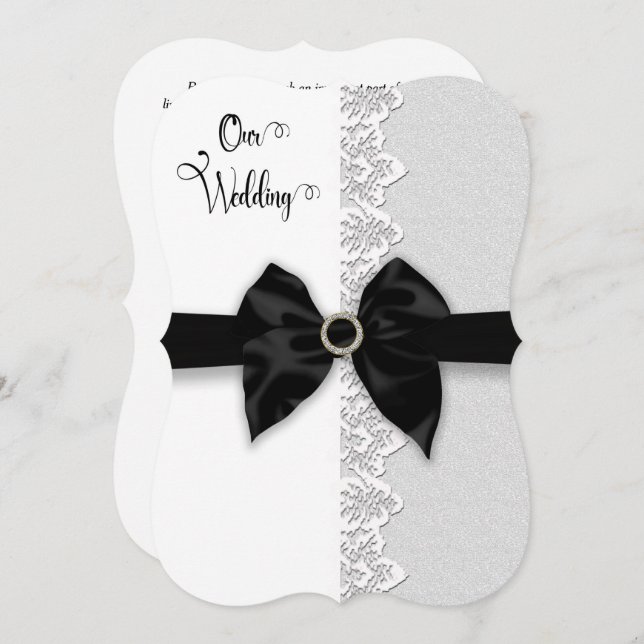 Wedding , Black Bow/Ribbon, Lace (Faux) Border Invitation (Front/Back)