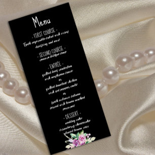 Wedding black dress  watercolor rose elegant menu