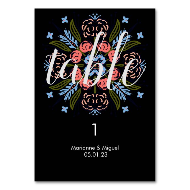 Wedding Black Floral Medallion Seating   Table Number (Front)
