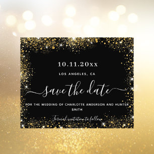 Wedding black gold glitter budget save date flyer