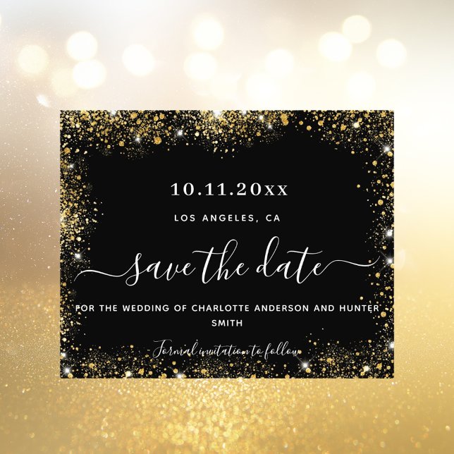 Wedding black gold glitter budget save date flyer (Creator Uploaded)