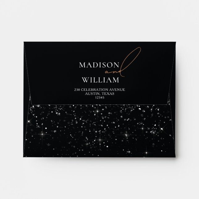 Wedding Black Gold Self-Addressed Envelope (Back (Top Flap))