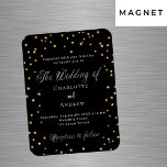 Wedding black gold stars elegant script luxury magnet<br><div class="desc">A black background decorated with golden stars. Personalise and add your names and the details.</div>