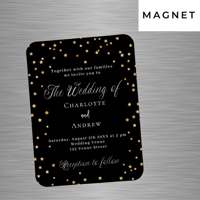 Wedding black gold stars elegant script luxury magnet (Creator Uploaded)