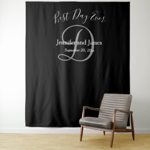 Wedding Black Gray D Monogram Name Photo Booth Tapestry