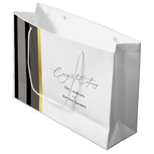 Wedding Black Grey Gold Stripe Congratulations Large Gift Bag