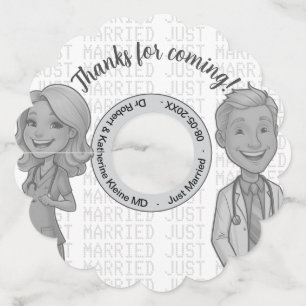 WEDDING black grey white doctors cartoon Wine Glass Tag