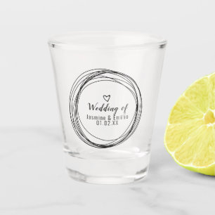 Wedding  Black Rings Heart  Logo Couples Name  Shot Glass
