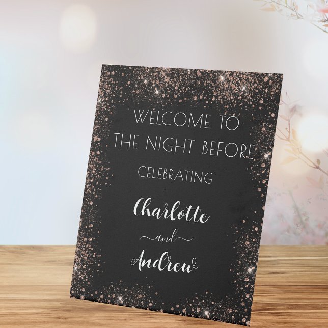 Wedding black rose gold welcome pedestal sign (Creator Uploaded)