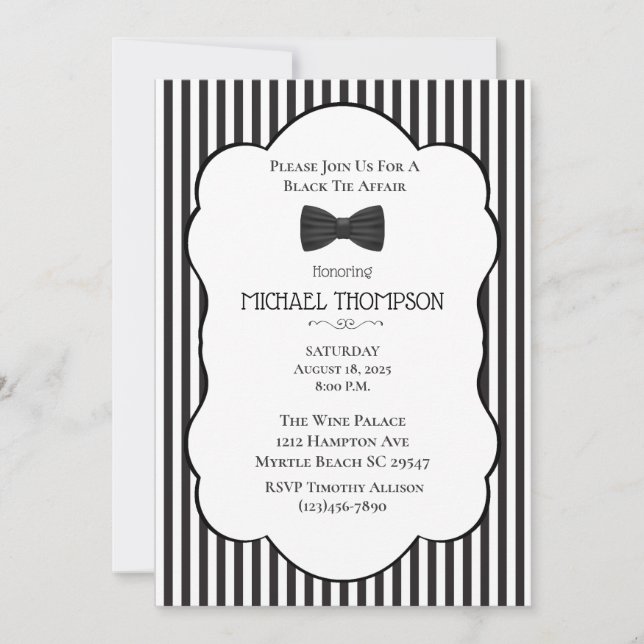 Wedding Black Tie Affair Bachelor Party    Invitation (Front)