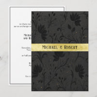 Wedding Black Tooled Leather Gold Ribbon