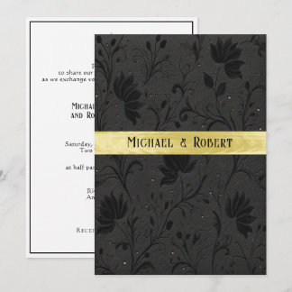 Wedding Black Tooled Leather Gold Ribbon Invitation