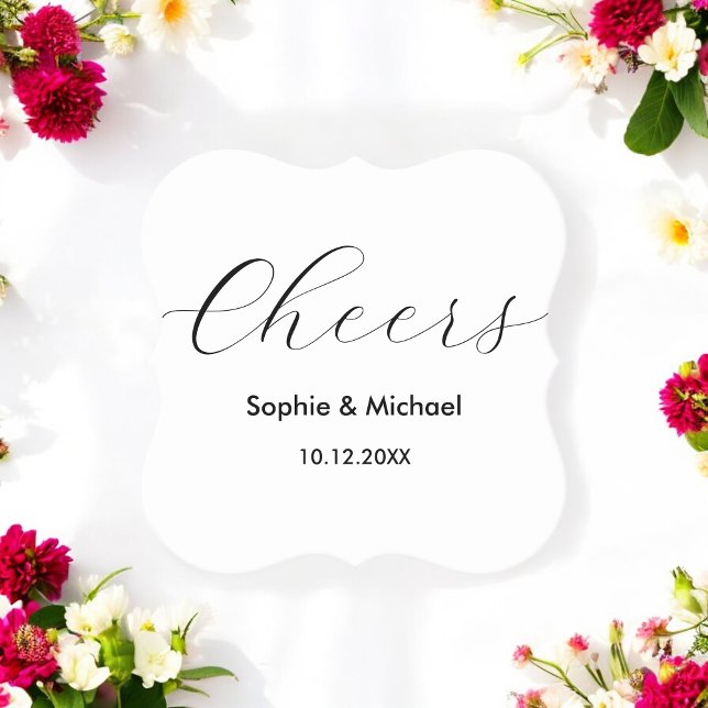 Wedding Black White Cheers Elegant  Paper Coaster (Creator Uploaded)