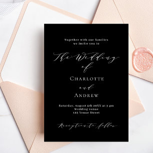 Wedding black white classic formal modern invitation postcard