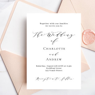 Wedding black white classic formal modern luxury invitation