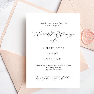 Wedding black white classic formal modern simple invitation