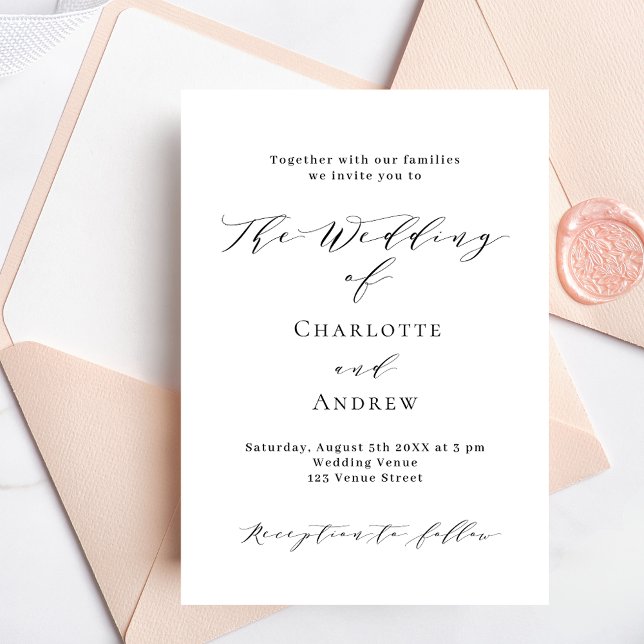 Wedding black white classic formal modern simple invitation (Creator Uploaded)