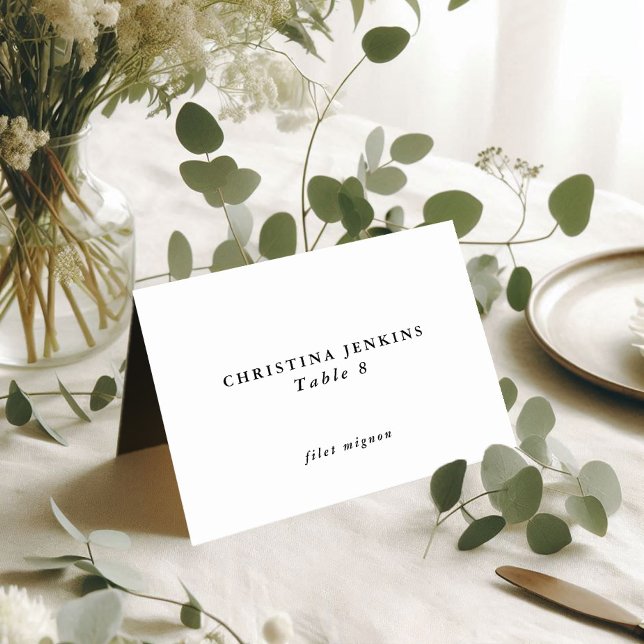 Wedding Black & White Custom Guest Name Table Card (Wedding Black & White Custom Guest Name Table Card Name & Meal Choice Side 1)