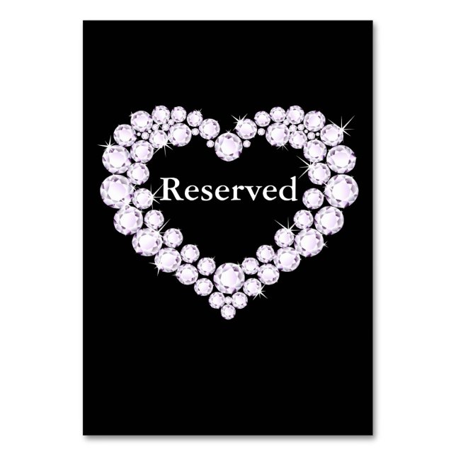 Wedding black & white diamond heart table reserved number (Front)