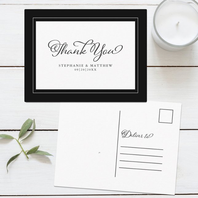 Wedding Black & White Elegant Chic Modern Borders Postcard (Creator Uploaded)