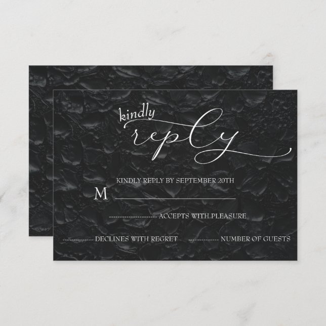 Wedding Black & White Elegant Simple  RSVP Card (Front/Back)