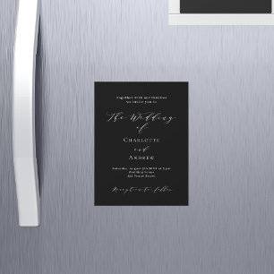 Wedding black white formal modern luxury magnetic invitation
