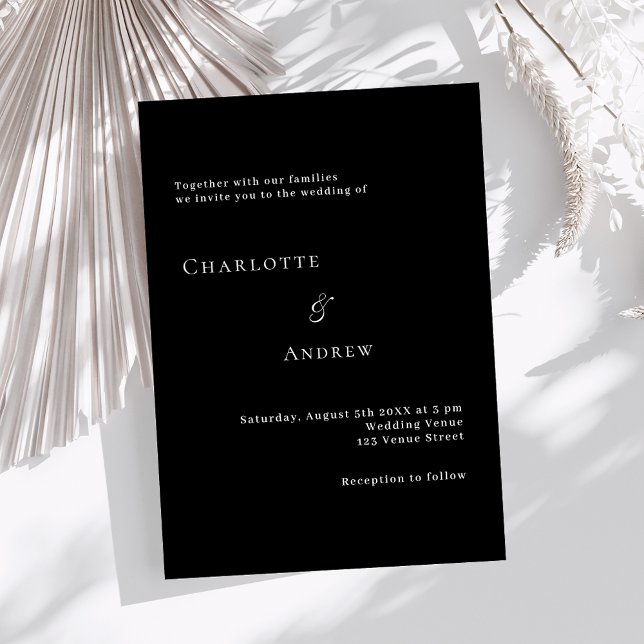 Wedding black white formal modern minimalist invitation (Creator Uploaded)