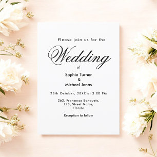 Wedding Black White Minimalist Simple Invitation