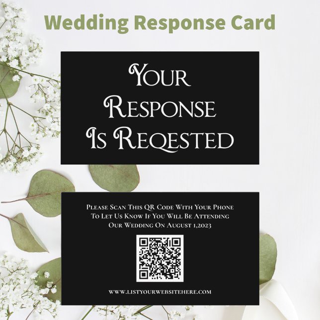 Wedding Black White RSVP QR Code Response Card (Creator Uploaded)
