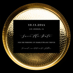 Wedding black white script modern save the date