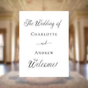 Wedding black white script modern welcome poster