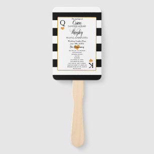 Wedding Black & White Stripes   Gold Heart Program Hand Fan