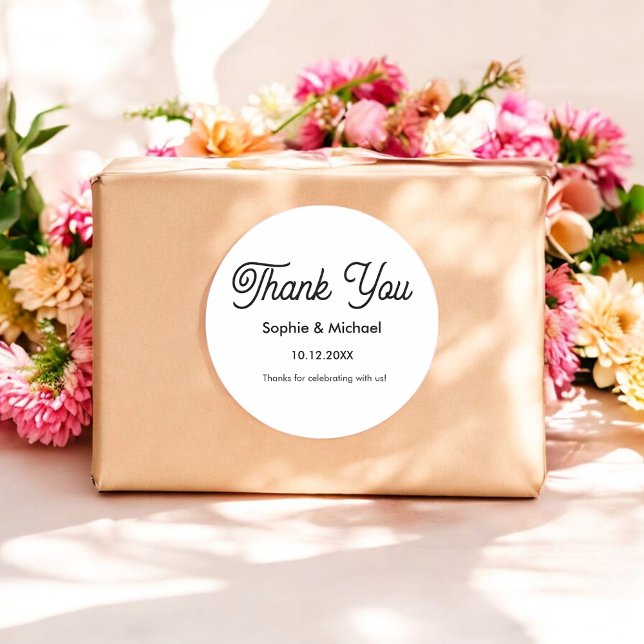 Wedding Black White Thank You   Classic Round Sticker (Creator Uploaded)