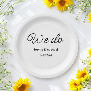 Wedding Black White We Do Script Paper Plate