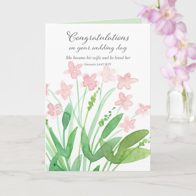 Wedding Blessings Congratulations Genesis Bible Card (Orchid)