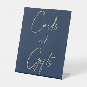 Wedding Blue and Gold Cards & Gifts Pedestal Sign