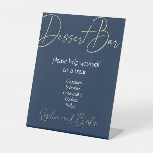 Wedding Blue and Gold Dessert Bar Pedestal Sign