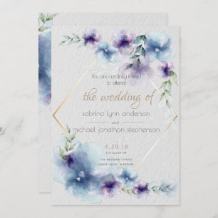 Wedding Blue and Violet Watercolor Floral 2 Invitation