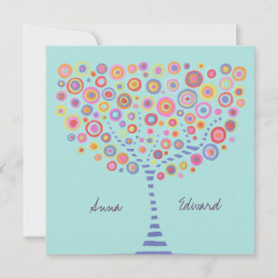 Wedding Blue Aqua Circle Tree Retro Invitation