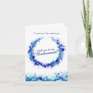 Wedding blue art will you be my bridesmaid card