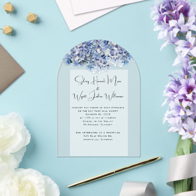 Wedding Blue Flowers Arch Shape Acrylic Invitation (Insitu (Wedding))