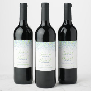 Wedding blue green showering cascade modern art wine label