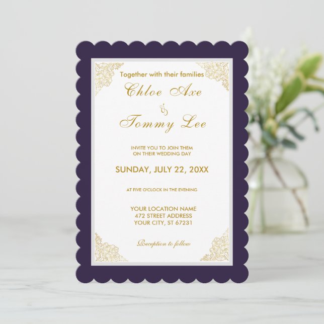 wedding blue luxury border invitation (Standing Front)