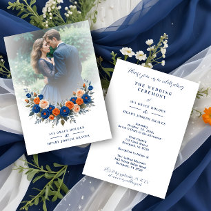 Wedding Blue & Orange Flowers Romantic Garland Invitation