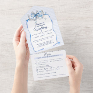 Wedding blue ribbon and horseshoes  all in one invitation