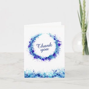 Wedding blue splash wreath art thank you card