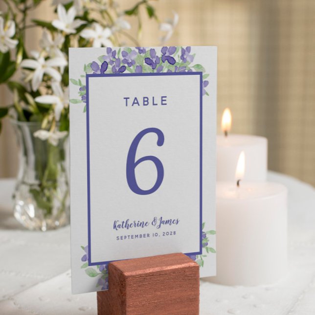 Wedding Blue Watercolor Floral Elegant Table Number (Creator Uploaded)